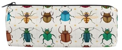 Trousse à crayons en toile avec fermeture éclair - Motif insectes et insectes colorés - Pour étudiant, école, bureau, multicolore, Trousse à crayons