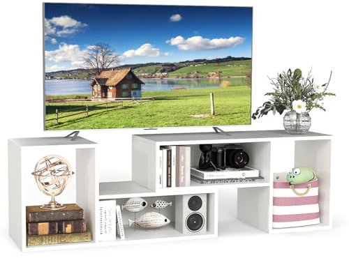 GIANTEX Fernsehschrank TV-Schrank frei kombinierbar, TV-Board Sideboard Lowboard Holz 2-teilig, Fernsehtisch für TVs bis zu 60 Zoll, Bücherregal Eckregal Aufbewahrungsregal multifunktional, Weiß