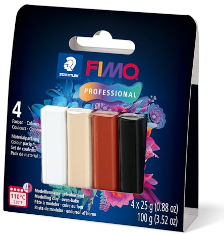 STAEDTLER Polymer Modelling Clay - FIMO Professional - Oven Bake Clay - Starter Set - 4 Assorted Natural Colours, 8043-S2