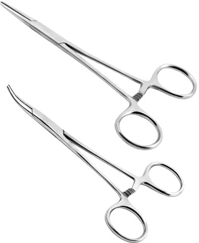 Ainiv 2 Pezzi Pinzette in Acciaio Inox, 13cm Pinzette per Toelettatura Animali, Pinza per La Pesca, Pinze Locking Set, per Pulizia Orecchie da Cane e Cura Degli Animali (Testa Dritta + Gomito)
