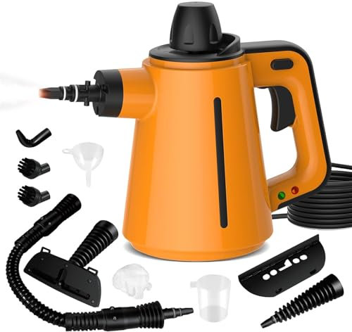 Tragbarer Dampfreiniger Handgerät, 1050W Dampfreiniger für Alles mit 10 Zubehörteilen Dampfdruck 3.5Bar Aufheizzeit 3Min Tank 380ML Dampfente Handdampfreiniger, Steam Cleaner Sofa Boden Polstermöbel