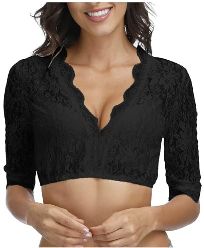 Oktoberfest Blouse Women's Dirndl Dress Crop Tops, Short Sleeve V-Neck Lace Shirt, Germen Bavarian Traditional Costume