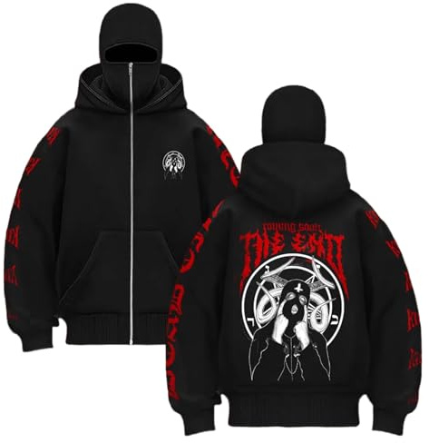 Huvtröja herr huvtröja med ansiktsmask stormluva full dragkedja överdimensionerad Y2K mask jacka vinter sweatshirt och väska varm övergångsjacka vinterjacka hoodie med huva