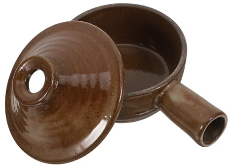 CALLARON Olla de Barro para Estofado con Tapa, Cazuela de Cerámica para Microondas, Olla para Sopa y Arroz de 1.5 L, Resistente a Altas Temperaturas, Utensilios de Cocina para Hogar