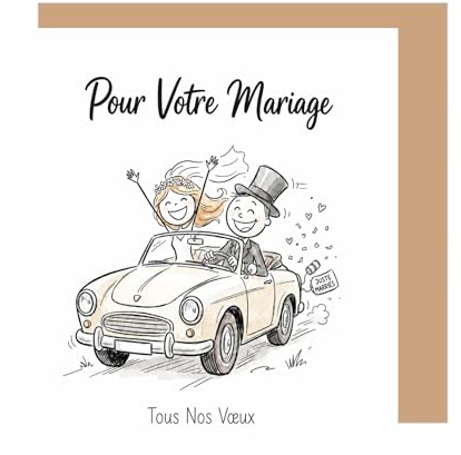 Edition Seidel Premium Carte de mariage carrée avec enveloppe. Carte de vœux pour mariés lui et elle jeunes mariés amour cabriolet (HQ254 SW026)