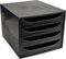 Exacompta 228014D Ablagebox Ecoblack mit 4 Schubladen für DIN A4+ Dokumente. Ecobox mit hoher Kapazität für mehr Platz auf dem Schreibtisch Big Box Schwarz