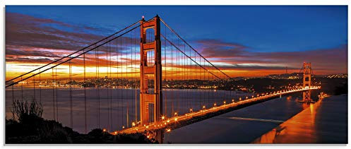 ARTland Wanddeko Glasbilder Wandbild Glas Bild einteilig 125x50 cm Querformat Natur USA Amerika San Francisco Brücke Golden Gate Bridge Kalifornien S6ET