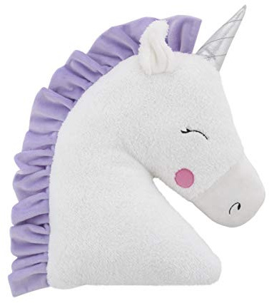 NoJo Shaped Plush Sherpa Decorative Pillow, 1 Count (Pack of 1), Unicorn-White, Lilac, Silver, Lavender