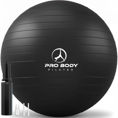 ProBody Pilates Ball-Gymnastikball, Yoga-Ballstuhl, Stabilitätsballstuhl in Mehreren Größen, Geburtsball in Fitnessstudioqualität für Schwangerschaft, Training und Physiotherapieball (schwarz, 85 cm)