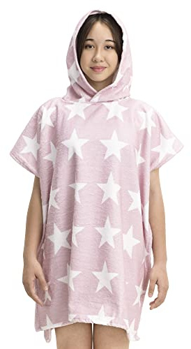 HOMELEVEL Poncho de surf enfant - Serviette de plage peignoir en coton avec capuche - Robe sortie de bain cape enfant 1 à 11 ans