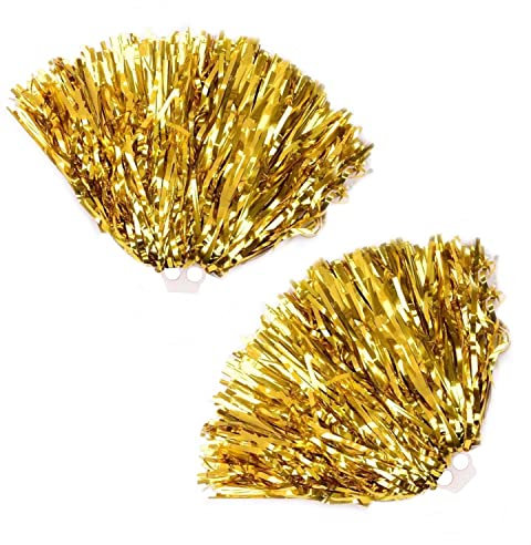 DEANKEJI 2 Stück Cheerleader Pompons, Gold Pompoms Cheerleading, Pom Poms Cheerleading mit Ringschließe, Cheers kann zum Tanzen, Cheerleading und Sportpartys Verwendet Werden