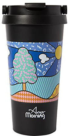 Any Morning Stainless Steel Travel Coffee Mug, Leak-Proof Coffee Tumbler, Double Wall Vacuum Insulated Travel Mug, Thermos Flask for Hot and Cold Drinks, Anti Slip Base, 17 Oz (500 Ml)