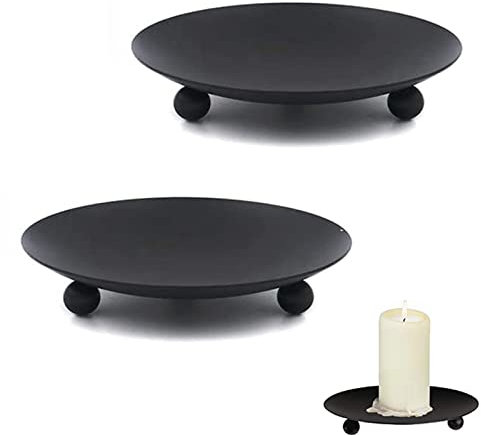 2Pcs Candle Holders, Black Retro Pillar Candle Holder 11cm Iron Candle Plate Candlesticks Candle Tray Decorations for Home, Wedding, Parties, Pray Decoration