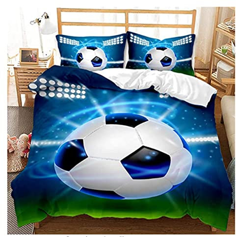 LXTOPN Fussball bettwäsche 135x200 Jungen, Jungen Teenager Sport Bettbezug-Set für Einzelbett,Fußball Kinderbettwäsche Blau(Blauer Fußball, 135x200cm)