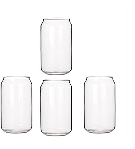 Peukerty Confezione da 4 tazze in vetro a forma di lattina, e latte, tazza semplice da birra, bicchiere da dessert, 400 ml