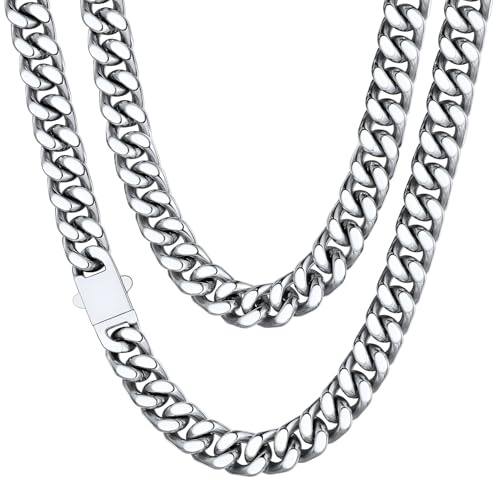 ChainsHouse Panzerkette Edelstahl Kette Damen Miami Kette 46cm Halskette Herren Gliederkette 12mm breit Freundschaftskette Männer Halsreif Punk Halsschmuck für Freundin
