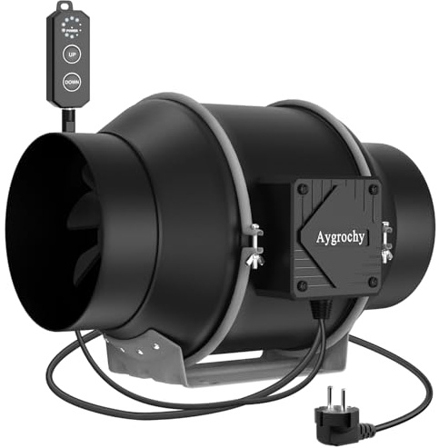 Aygrochy 150mm Extracteur d'Air réglable PWM, EC Moteur ventilateur extracteur avec IEC EU Plug ent 1,5 m de Cordon d'alimentation EU pour VMC Salle de Bain, tentes de culture, ventilation Bureau.