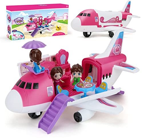 Modelo de avión rosa de juguete de transporte de carga, juguetes educativos para niños y niñas, avión grande con mesa de tocador, princesa y calcomanías
