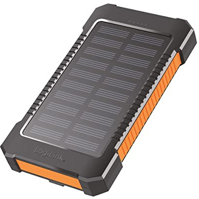 Banco de energía Solar de 8000 mAh, Linterna, Carga simultánea de 2 Dispositivos (2 Puertos USB Tipo A), Color Negro y Naranja