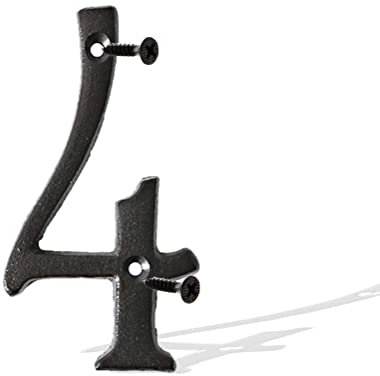 Numéros de maison en fonte de 14 cm - Numéros de boîte aux lettres solides pour intérieur et extérieur - Pour projets de bricolage - Lettres murales à suspendre - Numéro 4