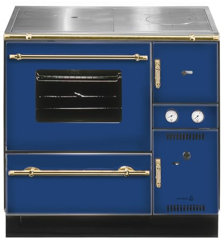 Wamsler wasserführender Küchenofen K 148 CL Zentralheizungsherd 23 kW links Rauchrohr Holz Braunkohle Dauerbrand Kurbelrost Wassertasche 18,5 l emailliert Blau