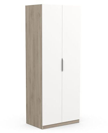 Armoire Avec Penderie 2 Portes 1 Niche Moderne – Coloris Chêne Kronberg & Blanc Mat – 79,4 x 51,1 x 203 cm