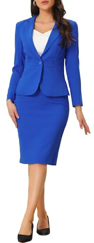 Allegra K - Completo da Donna 2 Pezzi con Gonna, Lavoro, Casual, Blazer Manica Lunga e Gonna a Matita, Blu Reale, M