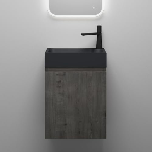 Mai & Mai Badmöbelset Badezimmermöbel bestehend aus Mineralguss Waschbecken in Anthrazit Matt und Waschbeckenunterschrank in grau-braun, BTH: 46x26x63cm Pisa