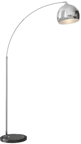 HOMCOM Lámpara de Pie Arco Lámpara para Salón con Altura y Longitud Ajustable Interruptor de Pie para Bombilla E27 Potencia Máx. 40 W 110-115x30x170-180 cm Plata y Negro