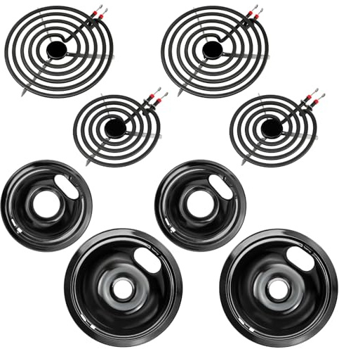 W10290350 W10290353 Porcelain Electric Stove Burner Drip Pans and MP22YA Electric Range Burner Element MP15YA(6) MP21YA(8) by Blutoget- Fit for Whirlpool May-tag Amana Electric Range Stove