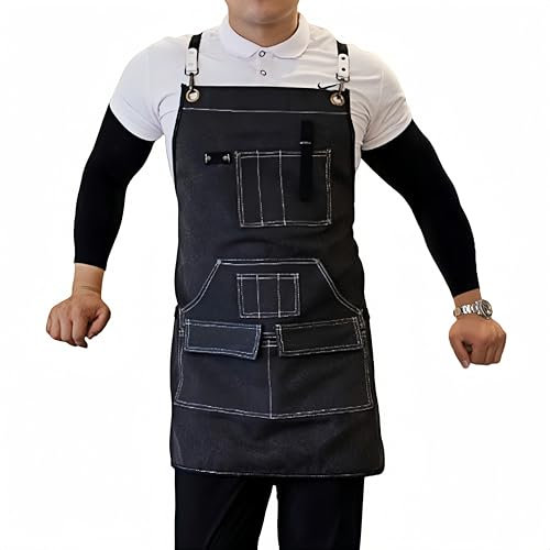 BLIRITEL Arbeitsschürzen aus Segeltuch für Herren mit Werkzeugtaschen, robuste, verstellbare Werkzeugschürze, Holzbearbeitungsschürze für Tischler, Schwarz, Einheitsgröße