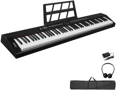 LEADZM 88 Tasten Halbgewichteten Digital Piano, Full Size Keyboard, Elektronische Tastatur mit Doppelrohr-X-förmigem Ständer, Bluetooth MIDI, Notenständer, Sustain-Pedal, Kopfhörer (Einzel)