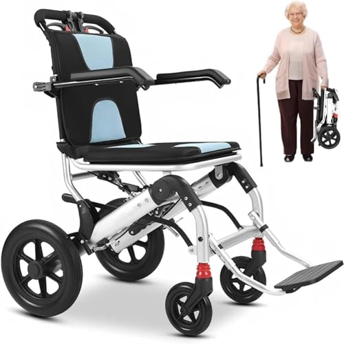 Sedia a rotelle leggera e pieghevole da viaggio con capacità di 150 kg, sedia a rotelle in alluminio, larghezza seduta 41 cm, trasporto e utilizzo in viaggio
