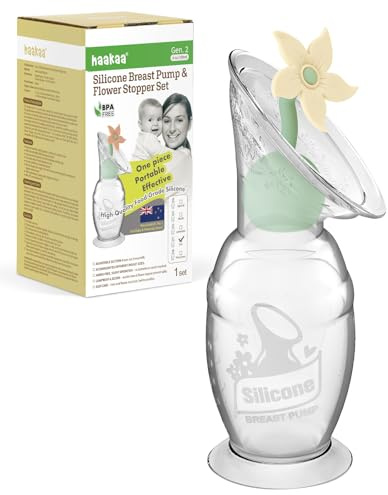 haakaa Tire-lait manuel avec bouchon de fleur, pompe manuelle en silicone Gen.2 avec base aspirante, sans BPA (100 ml, avoine)