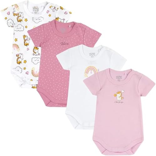 Chicco Unisex - Bimbi 0-24 Set Body Con Maniche Corte In Cotone Body, Rosa (2), 0-3 mesi