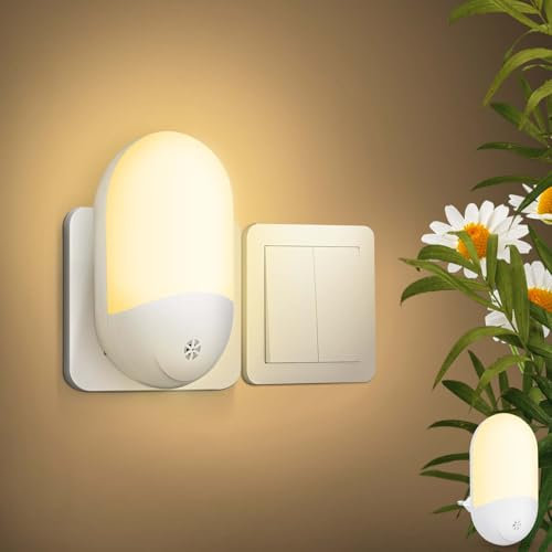HOTUT Veilleuse Prise Electrique avec capteur crépusculaire, Lampe de nuit LED pour enfants, Blanc chaud, Douille veilleuse pour chambres d'enfants, escaliers, couloirs