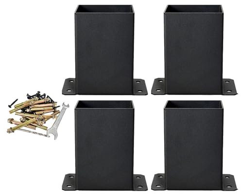 Fonowx Juego de Montaje de Anclajes de Base de Poste, Acero Sólido Resistente con Herrajes, Tamaño Interior de 9,8x9,5 Cm para Pasamanos de Terraza, Montaje, 4 Uds.
