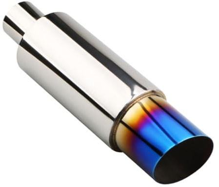 MOCNT Silencieux D'échappement de Voiture Embout de Tuyau D'échappement Acier Inoxydable Silencieux Arrière échappement Auto Tube Résonateur 51mm Entrée 76mm Sortie Oblique Bleu