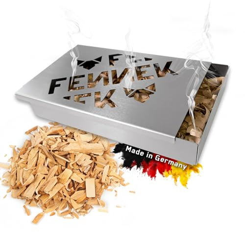 FENNEK Räucherbox für z.B. Räucherlachs | ca. 20 x 13 x 3 cm | Aus hitzebeständigem Edelstahl | 0,7 Liter Volumen | Verwandle deinen Grill zum Smoker | Für Fleisch, Fisch & Gemüse | MADE IN GERMANY