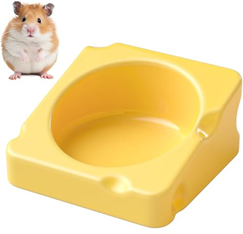 mini&moe Hamster Food Bowl - Ceramic Guinea Pig Bowl Chew-Proof Small Pet Anti-Turning Food & Water Feeding Dish for Rabbit, Gerbils, Mice, Rats, Chinchillas - 4.3in Cute Cheese-Shaped