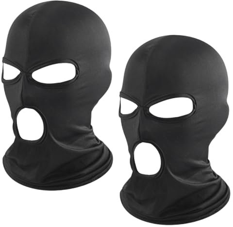 Guegine 2pcs Full Cover Zentai Hood Mask, Cosplay Costume Hood, Open Eyes Open Mouth, Breathable Elastic Black for Halloween Party Costumes Men Adult Women (Black)