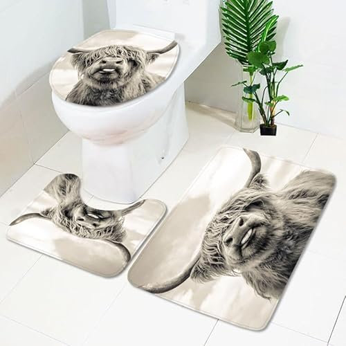 Badrumsmatta beige höglandsbygd WC matta med utsnitt WC lockskydd 3 delar WC matta halkfri badrumsset U-formad badmatta tvättbar badrumsmattor set 50 x 80 cm