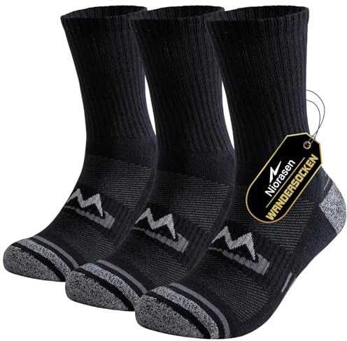 Niorasen Chaussettes Randonnée Homme, 3 Paires Chaussettes Sport Respirantes et Rembourrées en Coton, Chaussette Anti Ampoule Pour le Trekking, Tennis, Running
