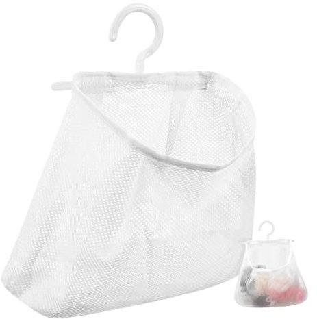 TEMPNAP Borsa per Mollette da Bucato Sacchetto a Rete Riutilizzabile Portaoggetti da Appendere Gancio Rotante 360° per Cucina e Bagno Borsa Multifunzionale Colore Bianco