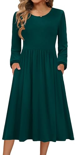 Zeagoo Womens Winter Midi Dress Casual Long Sleeve Dresses Crew Neck Knitted Dresses Ladies Tunic Dress with Pockets