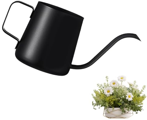 Regadera negra de 250 ml, pequeña para plantas de interior, mini regadera de acero inoxidable, caño largo, regadera para plantas de interior, bonsái, regadera de jardín, regadera para plantas de