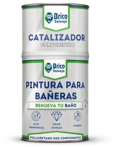 BRICOSALVAJE Pintura para Bañeras Acabado Mate | Poliuretano 2 Componentes 600+150 | Renueva tu Bañera sin Obras | Fácil Aplicación con Rodillo o Brocha en Baños Interiores (Blanco Aniston)