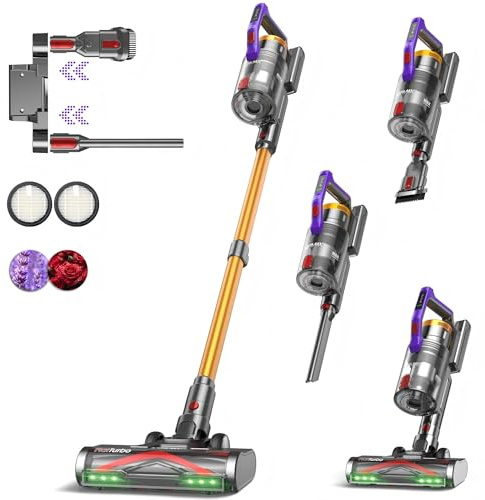 KIPMAX Akku Staubsauger 50000Pa/550W/70Min,1.5L Staubsauger Kabellos mit Display,Anti-Tangle-Bürste,7-Schicht-Filtra & 2 Duftplatten,Selbststehend Akkustaubsauger für Teppiche/Tierhaar/Hartböden