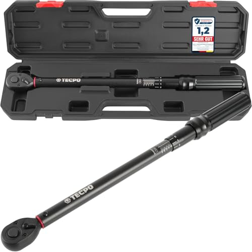 TECPO Drehmomentschlüssel 1/2 Werkstatt-Profi 20-200 Nm, Hebel-Umschaltknarre Klicksignal, Schiebearretierung zur Fixierung, kalibriert mit ±4% Genauigkeit, 545 mm lang, Kiloschlüssel, KFZ Schlüssel