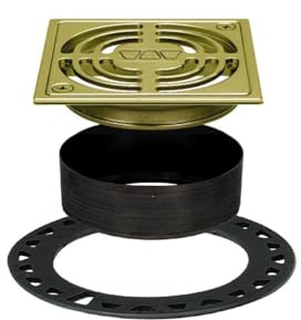 Schluter Kerdi-Drain Contour Shower Grate Kit with Integrated Slope Bonding Flange - Ideal for Tile Showers - 4 Grate Size, Square, Brushed Brass Anodized Finish - KD4GRKAMGB